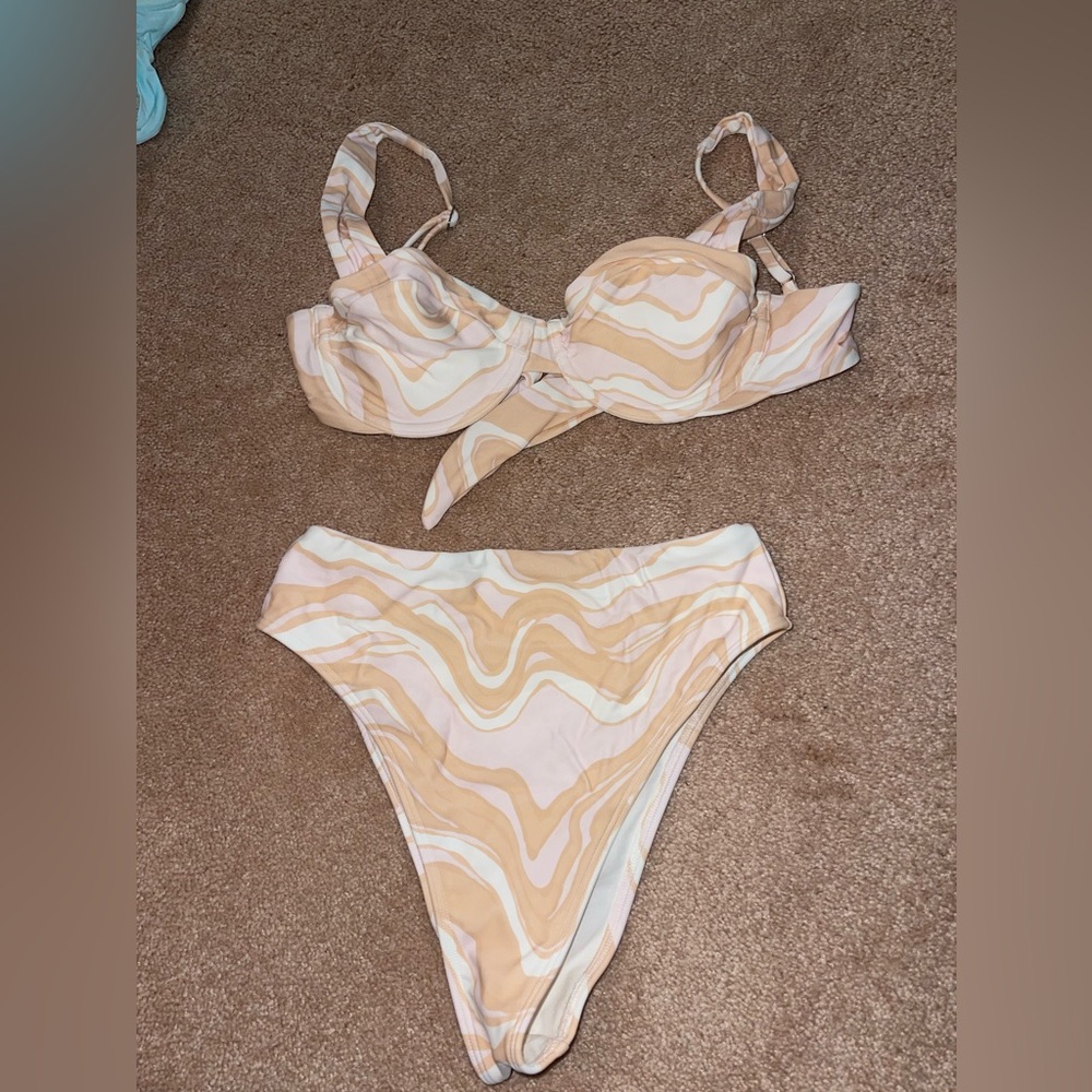Abercrombie orange, pink, white bikini top size small and bottom size xsTie back